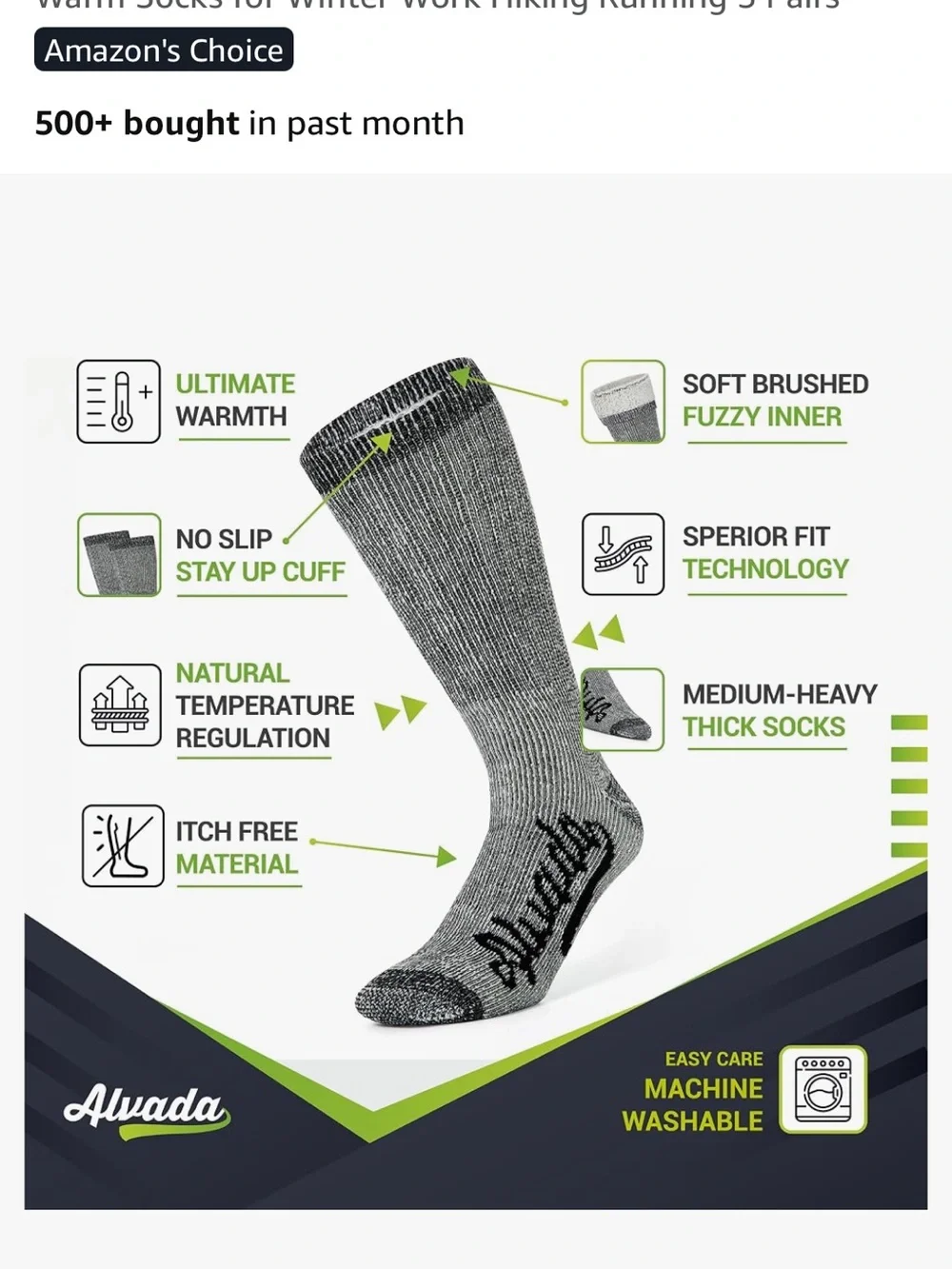 Alvada Mens Merino Wool Crew Socks Thermal and Warm Socks for Winter Work Hiking